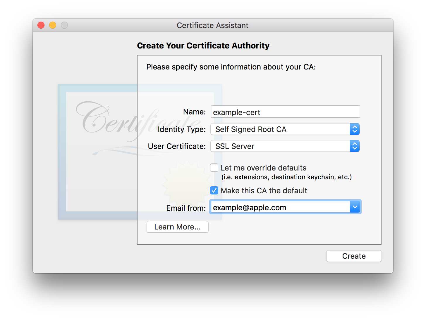 Keychain Access Creation Form